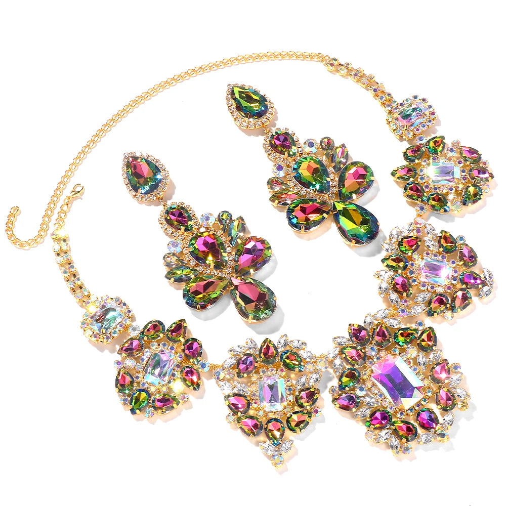 Party Accessories Rhinestone Necklace Earrings Set