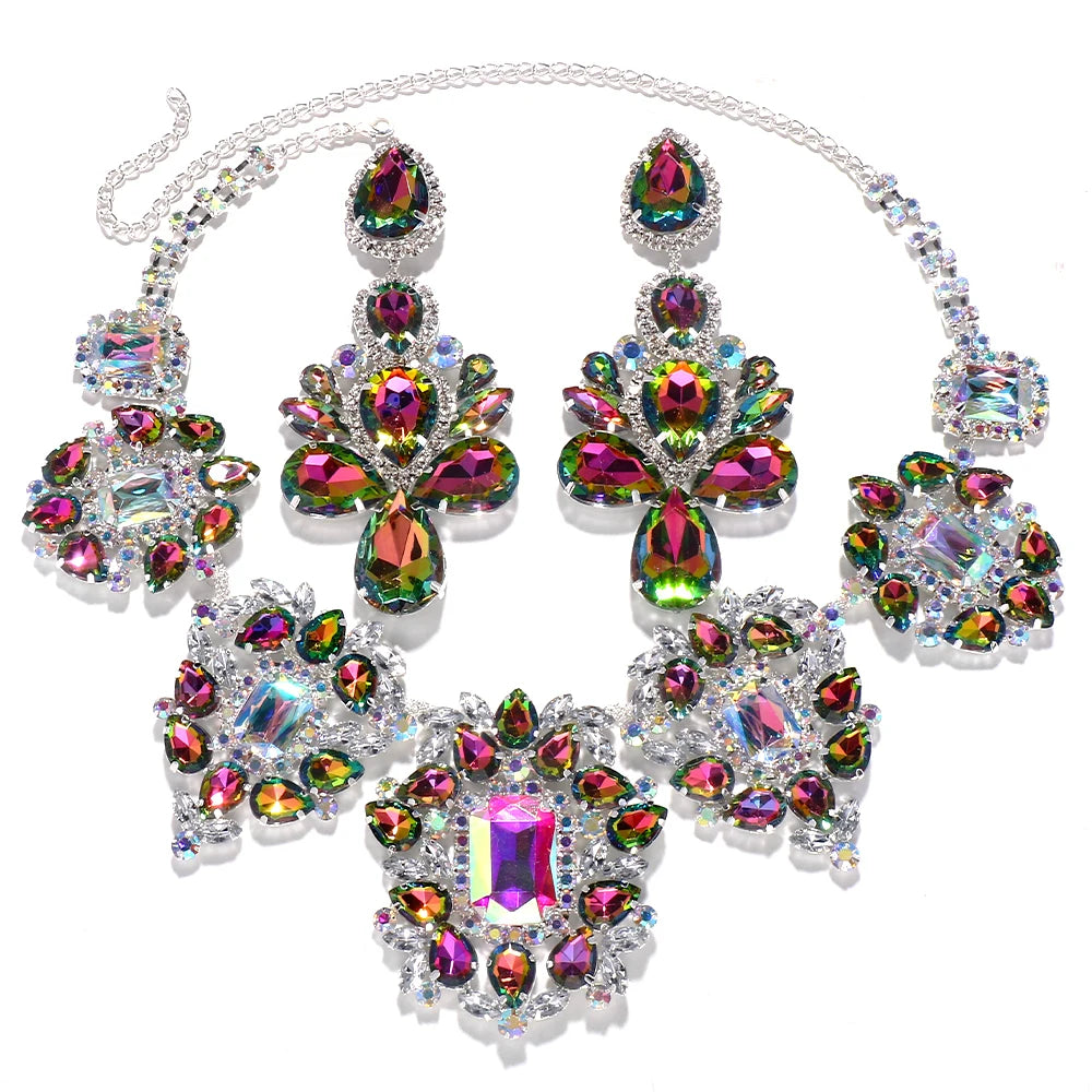 Party Accessories Rhinestone Necklace Earrings Set
