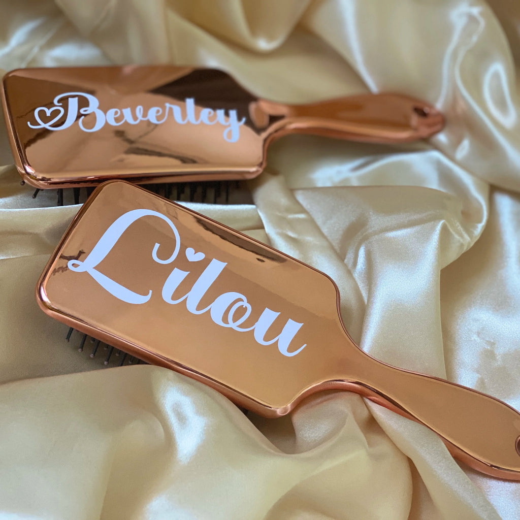 Personalized Rose Gold Hair Brush for Bride – Custom Bridal Hair Brush
