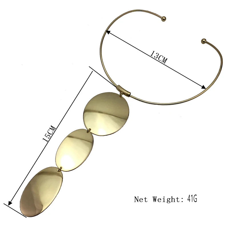 Fashion Punk Torque Choker & Long Pendant Necklace – Statement Metal Jewelry for Women Dimension