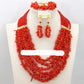 African coral beads bridal necklace and earrings jewelry set for Nigerian wedding