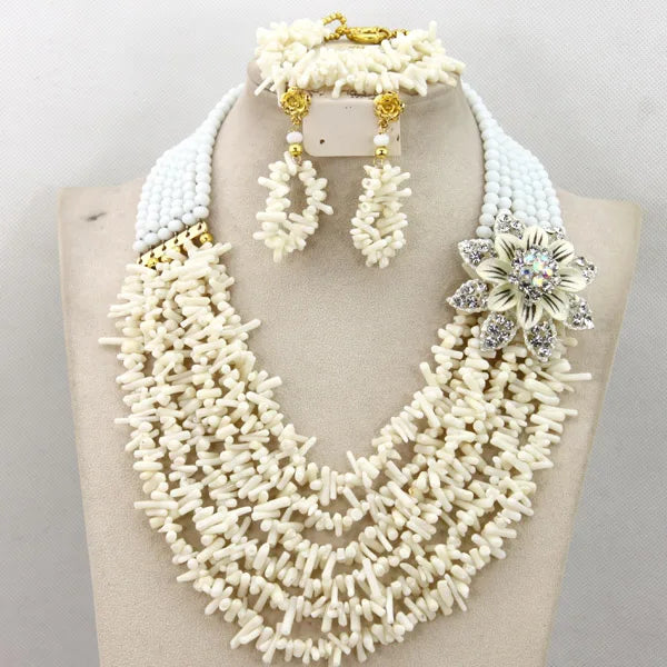 African coral beads bridal necklace and earrings jewelry set for Nigerian wedding
