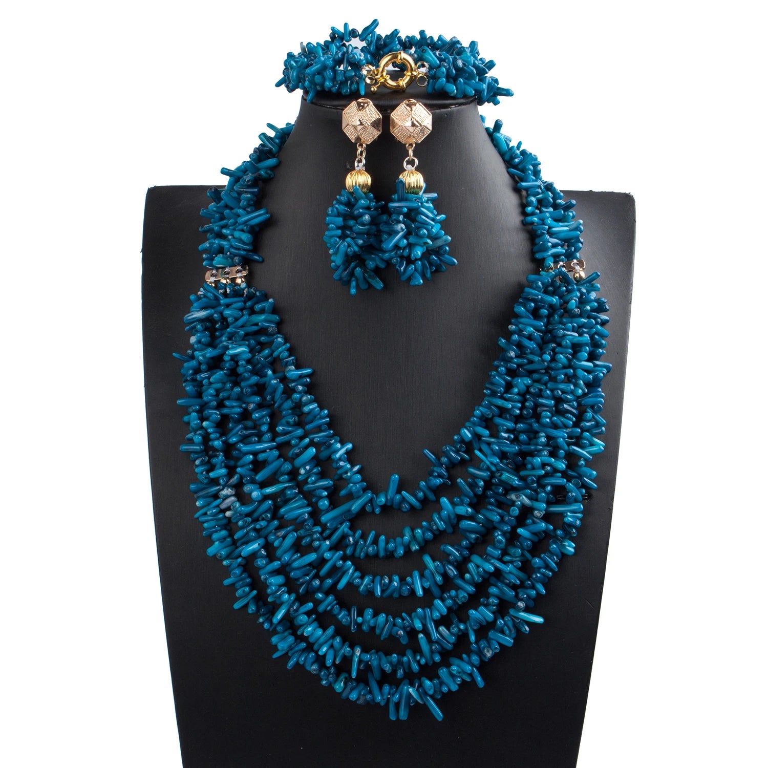 African coral beads bridal necklace and earrings jewelry set for Nigerian wedding