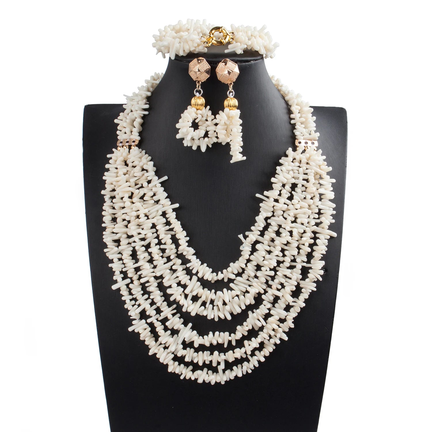 African coral beads bridal necklace and earrings jewelry set for Nigerian wedding