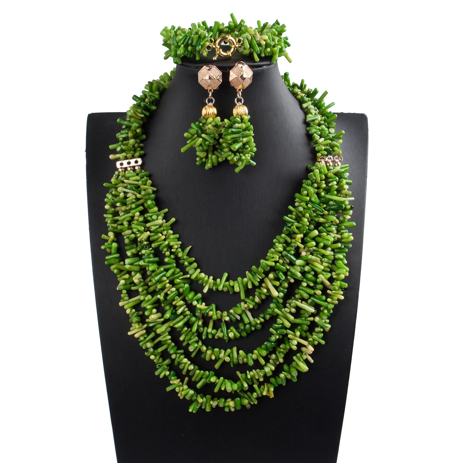 African coral beads bridal necklace and earrings jewelry set for Nigerian wedding