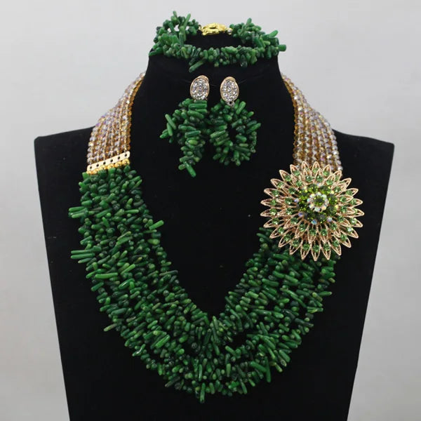 African coral beads bridal necklace and earrings jewelry set for Nigerian wedding
