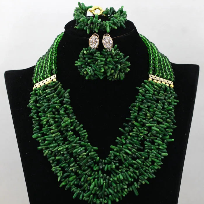 African coral beads bridal necklace and earrings jewelry set for Nigerian wedding