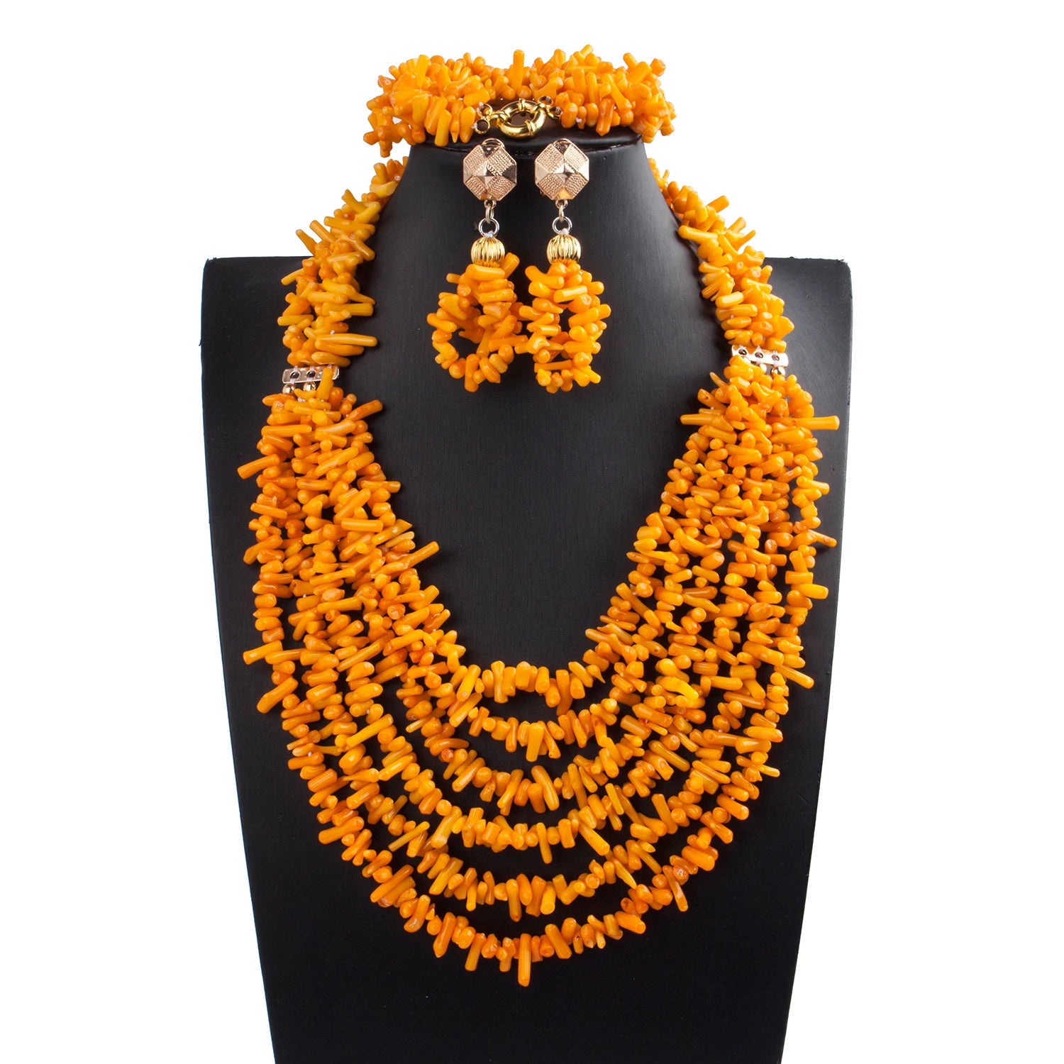 African coral beads bridal necklace and earrings jewelry set for Nigerian wedding