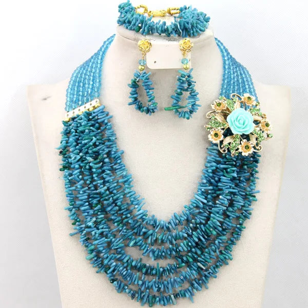 African coral beads bridal necklace and earrings jewelry set for Nigerian wedding