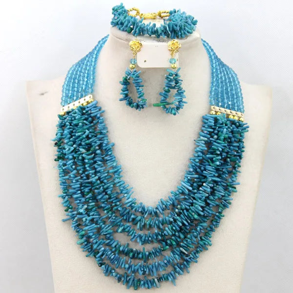 African coral beads bridal necklace and earrings jewelry set for Nigerian wedding