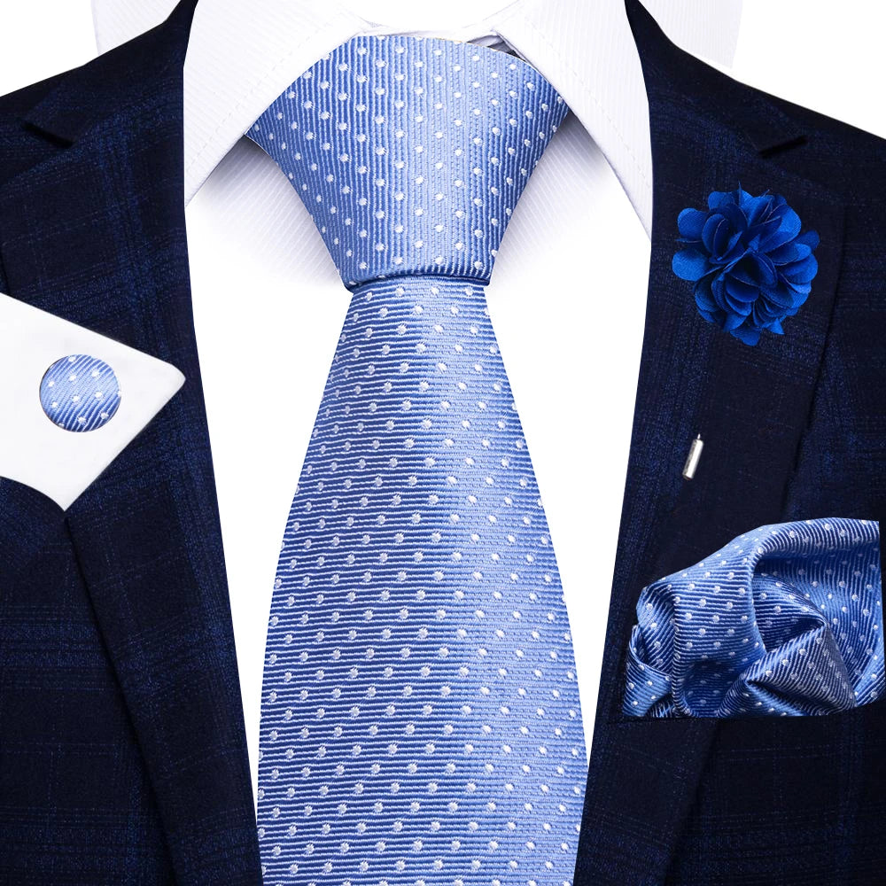 Men’s red striped tie set with handkerchief, cufflinks, and pin for wedding or formal suit