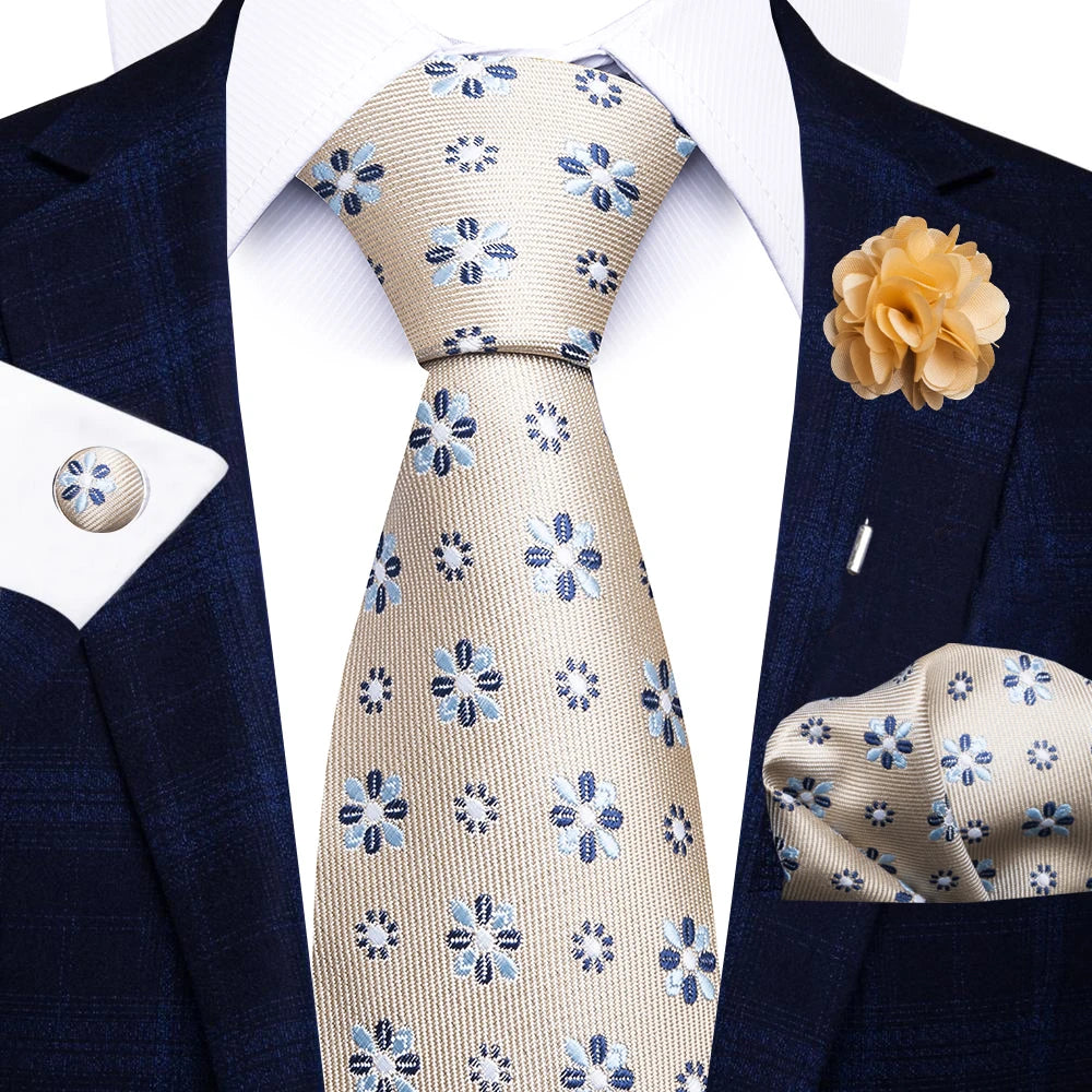 Men’s red striped tie set with handkerchief, cufflinks, and pin for wedding or formal suit