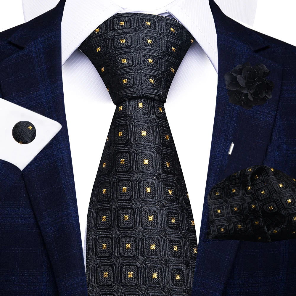 Men’s red striped tie set with handkerchief, cufflinks, and pin for wedding or formal suit