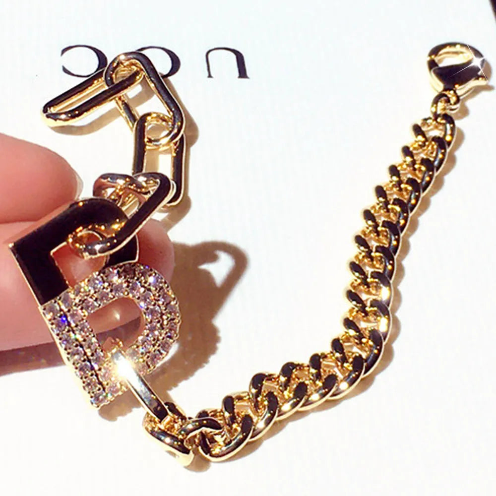 B Rhinestone Initial Luxe Charm Bracelet