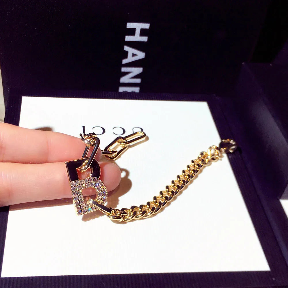 B Rhinestone Initial Luxe Charm Bracelet