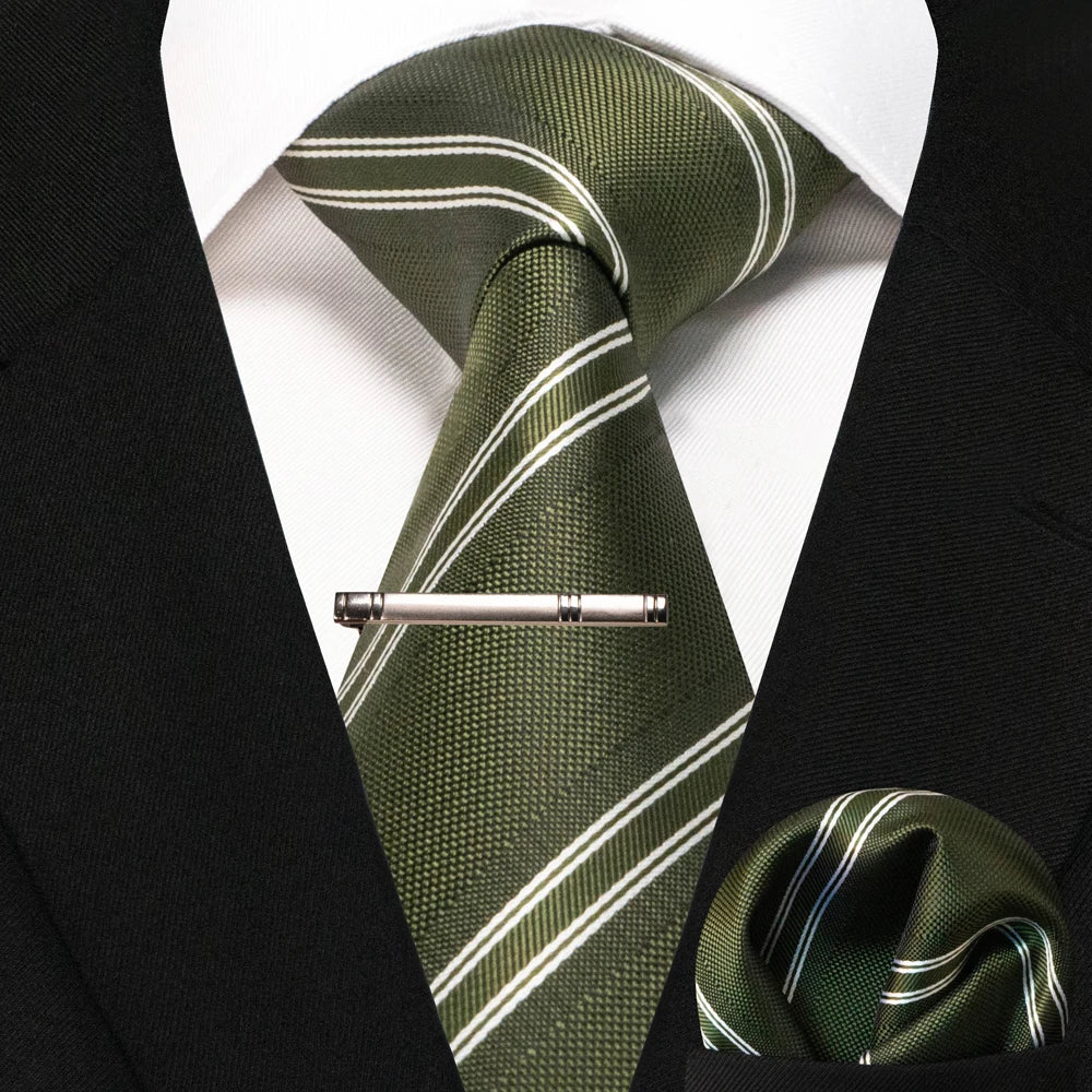 Silk paisley tie set with handkerchief and tie clip for men