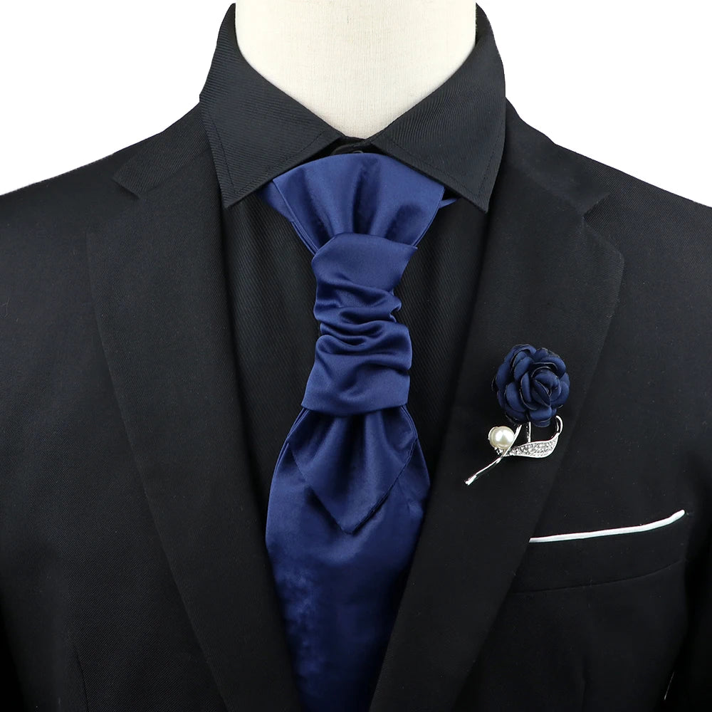 Men’s Paisley Tie & Brooch Set – Red, Black, Blue Groom Wedding Accessory