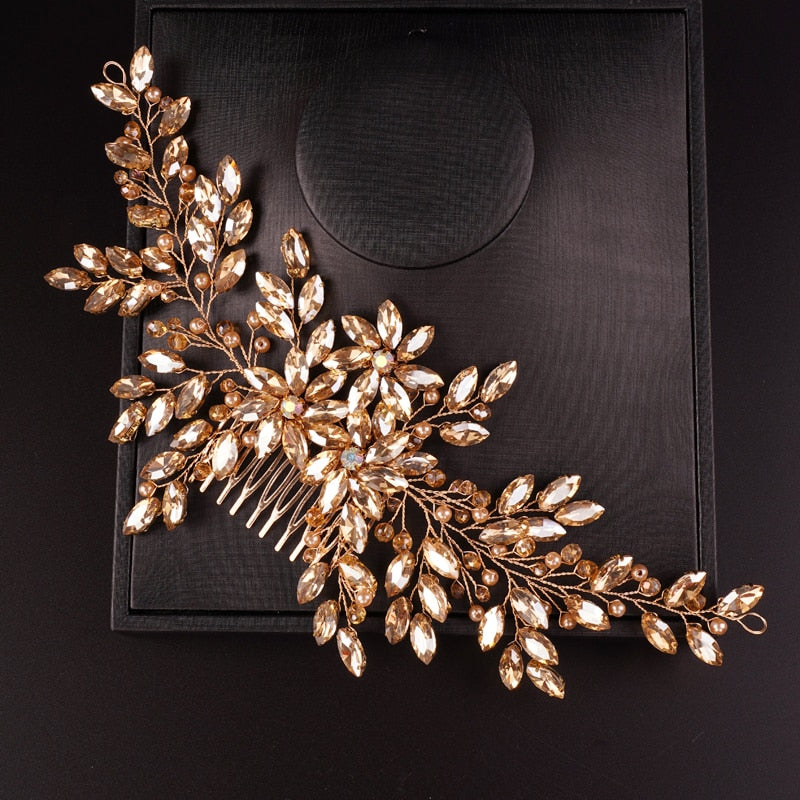 Full Crystal Champagne Headpiece