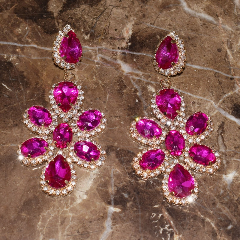 Rhinestone Flowers Dangle Earrings