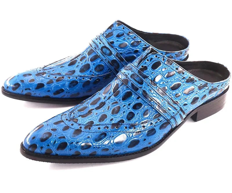 Blue Black Slip On Lizard Print Men Shoes