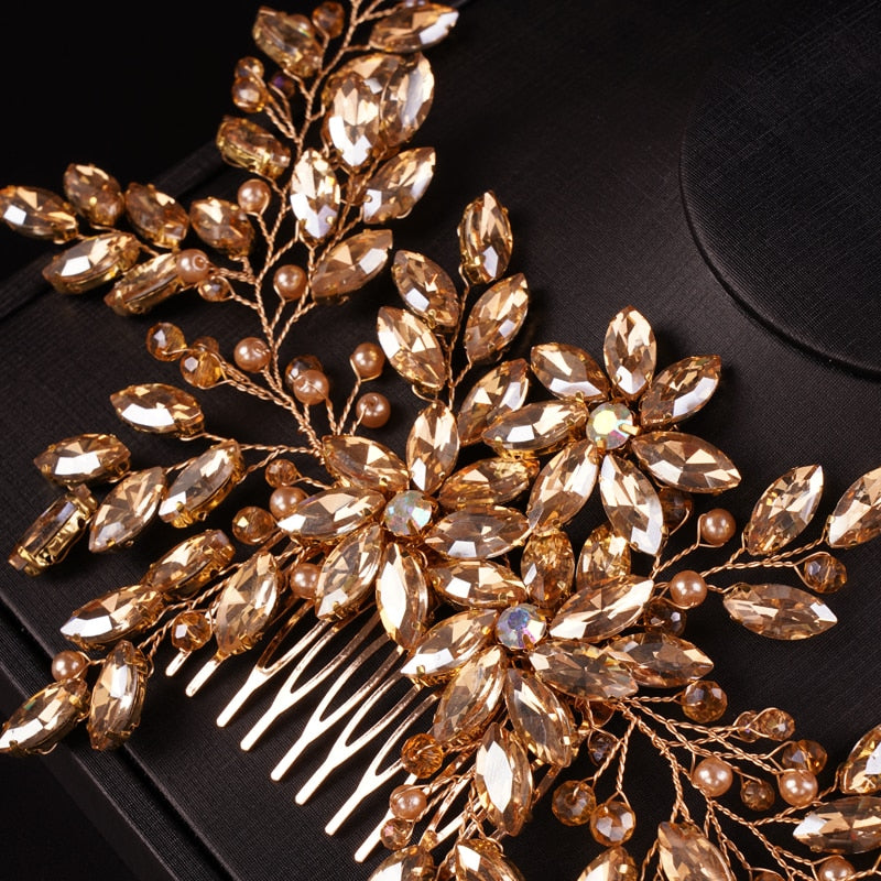 Full Crystal Champagne Headpiece