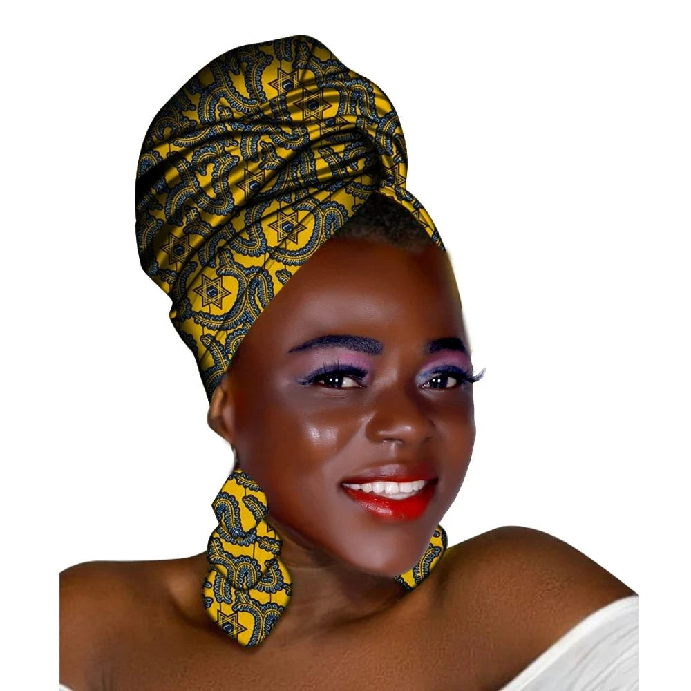 African Headscarf and Earrings Set