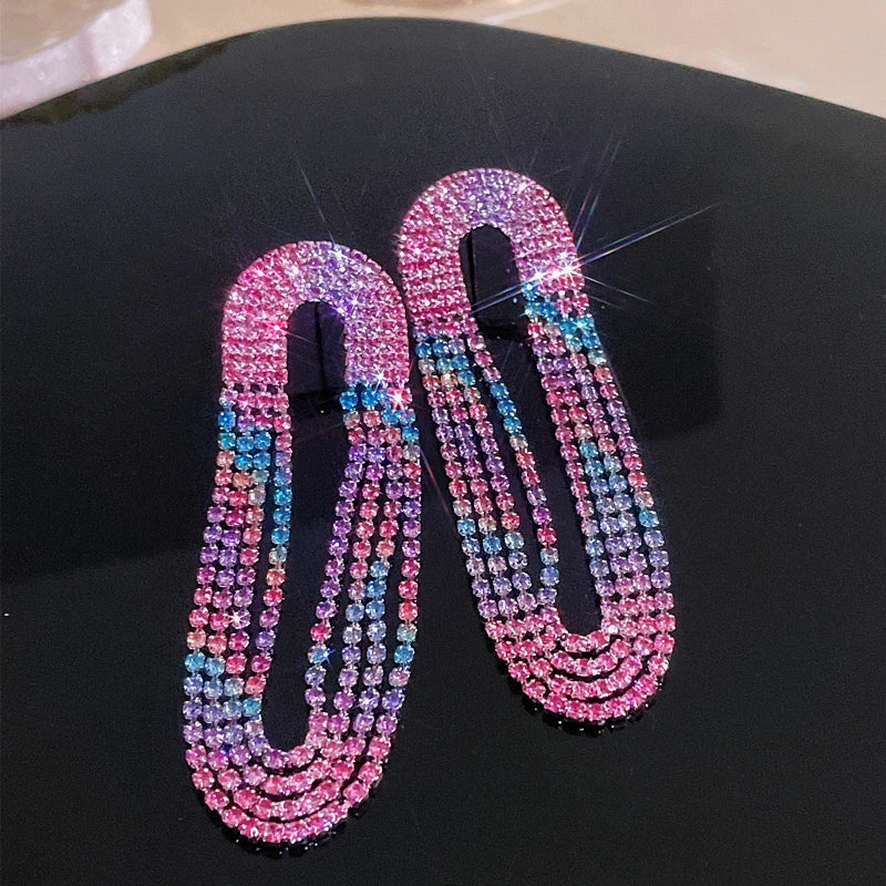 Fashion Rhinestone Long Tassel Earrings