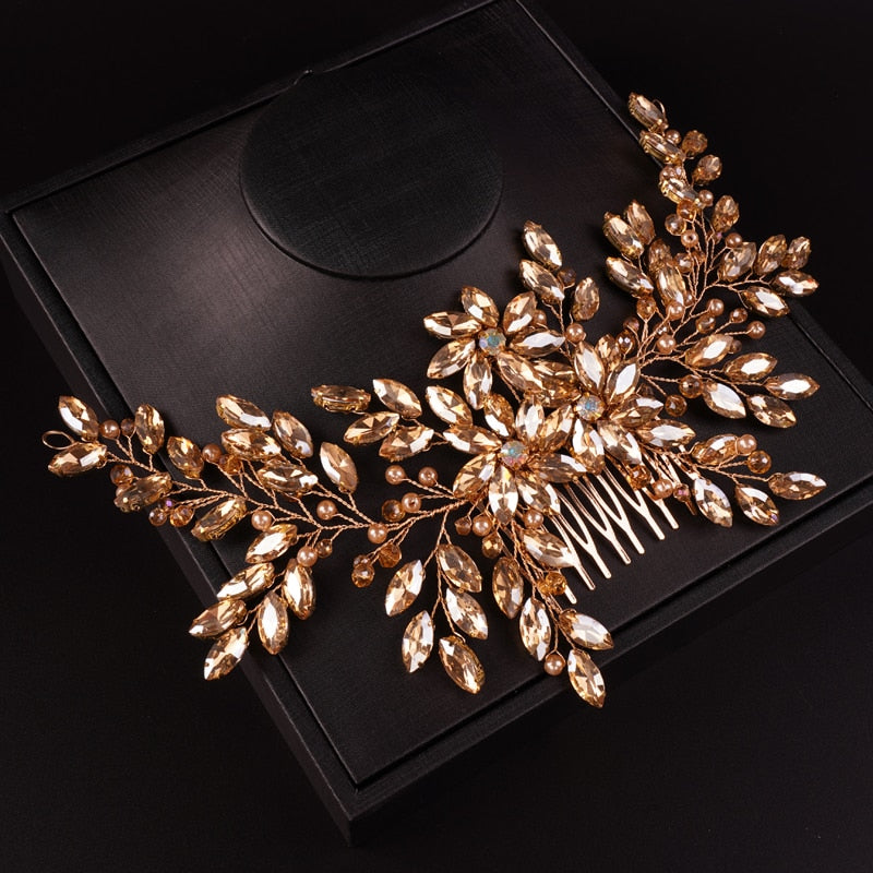 Full Crystal Champagne Headpiece