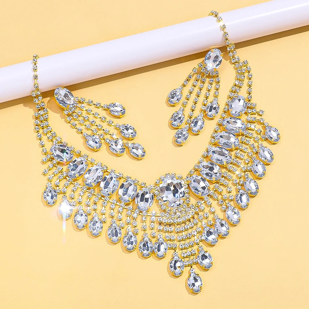 Round Crystal Tassel Jewelry Set