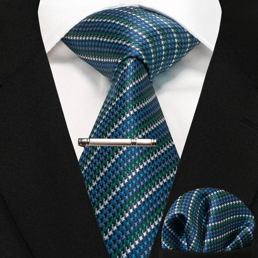 Silk paisley tie set with handkerchief and tie clip for men
