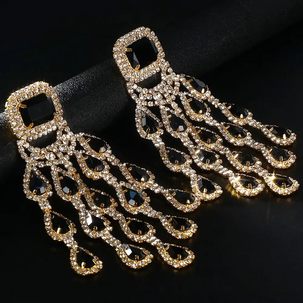 Elegant Bridal Crystal Tassel Earrings