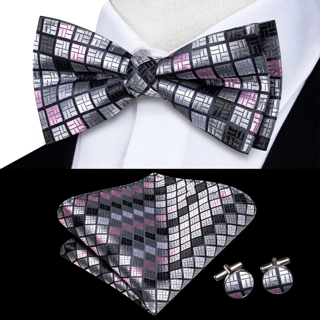 Men's Bowtie Jacquard Bow Tie Set