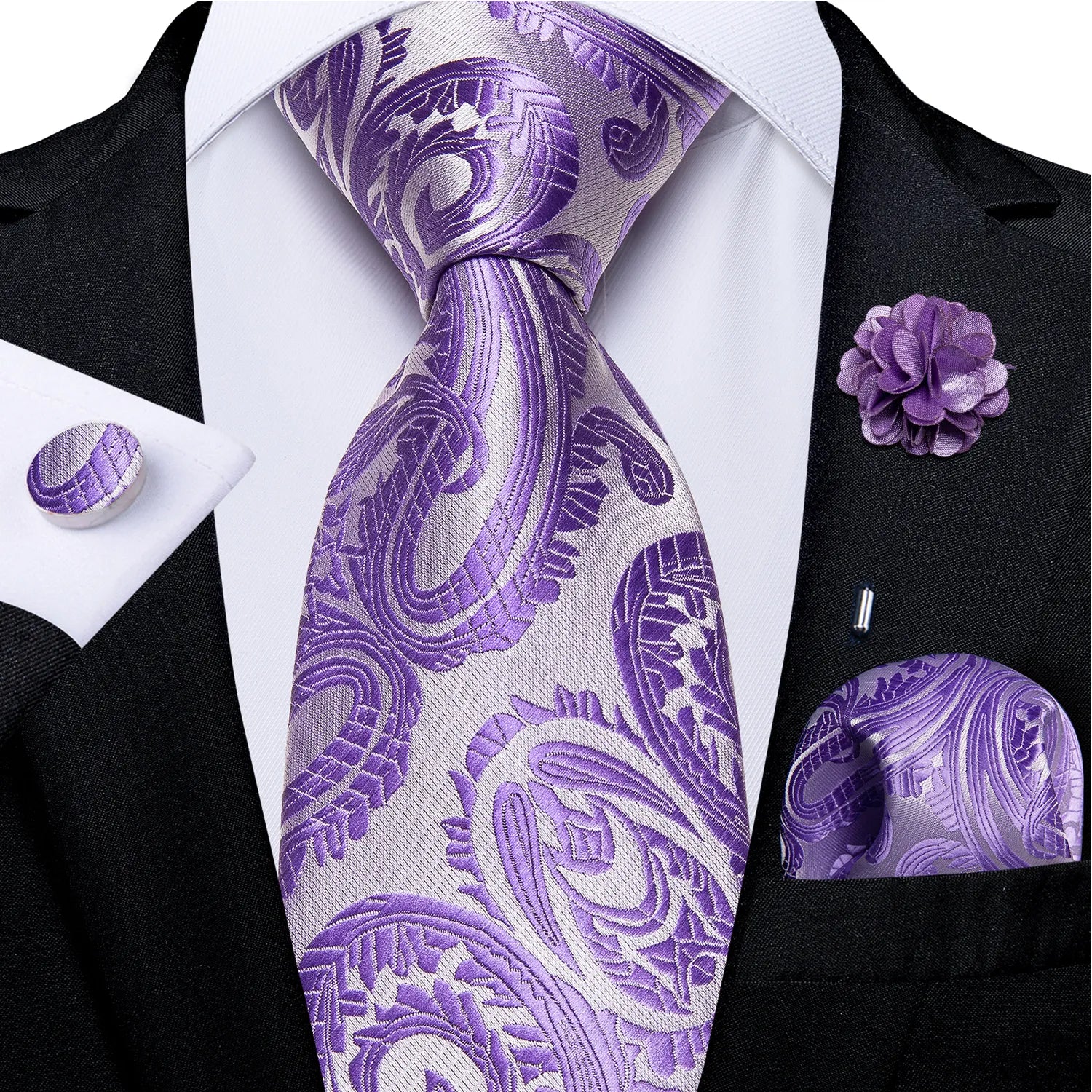 Purple Paisley 8cm Silk Tie Set