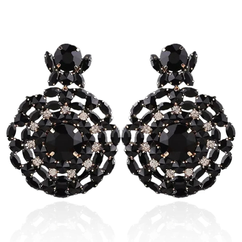 Black Round Rhinestone Shiny Earrings