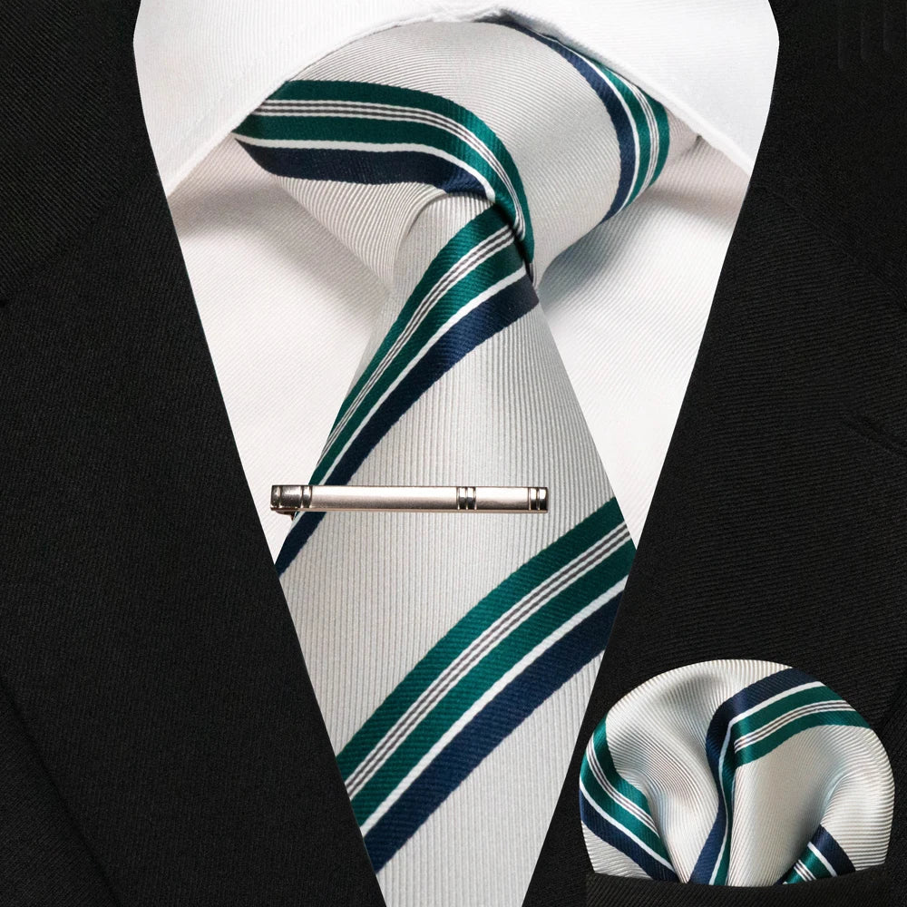 Silk paisley tie set with handkerchief and tie clip for men