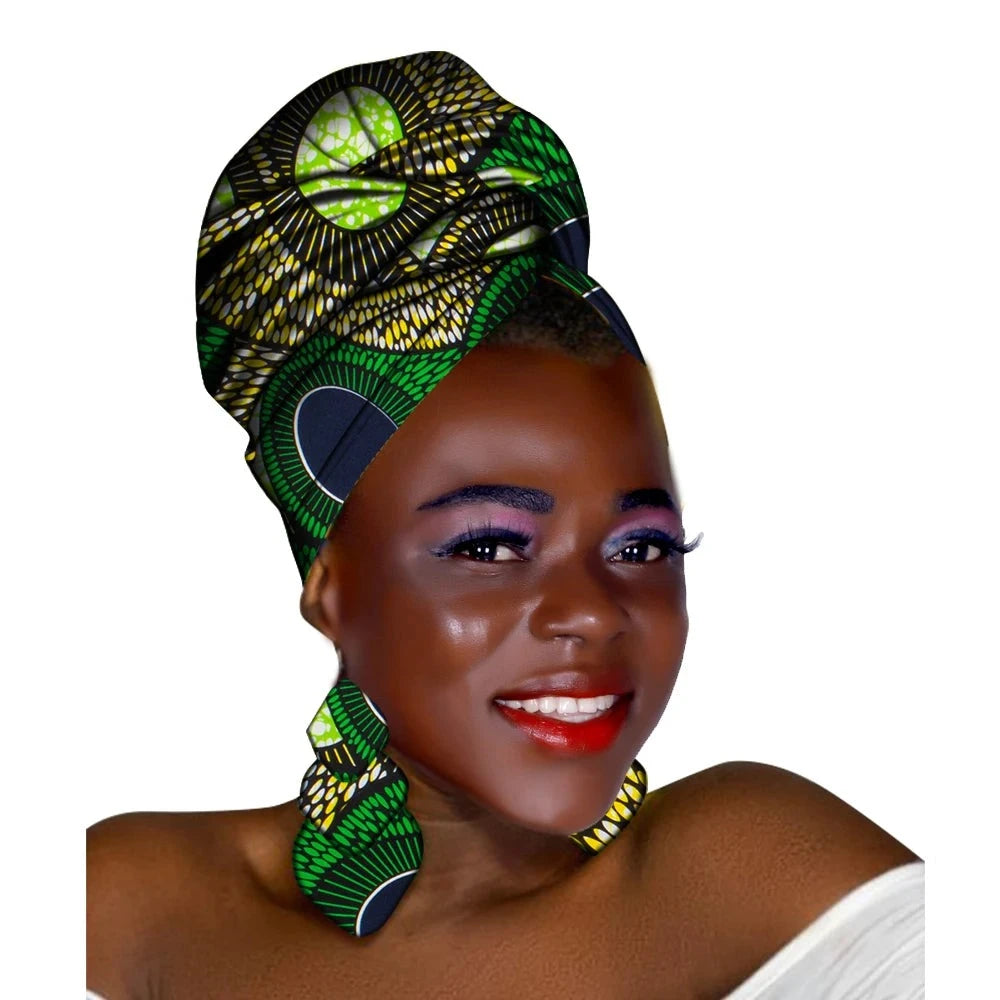 African Headscarf and Earrings Set