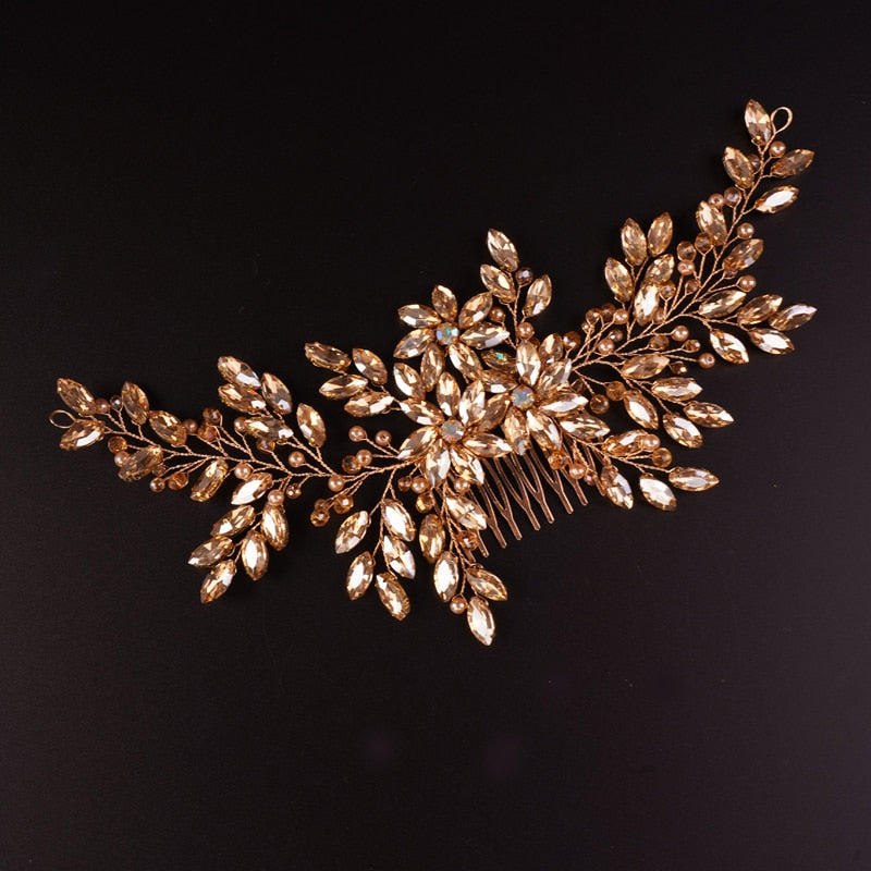 Full Crystal Champagne Headpiece