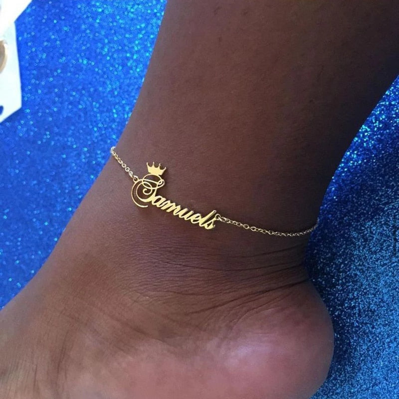 Personalized Butterfly Crown Name Anklet
