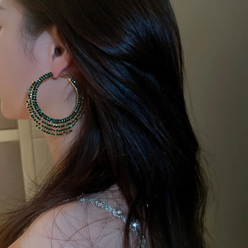 Full Rhinestone Large Hoop Earrings