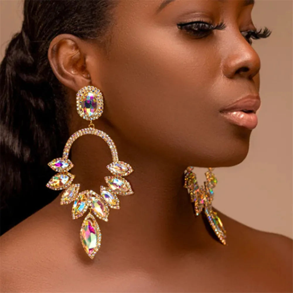 Multicolor Rhinestone Hollow Dangle Earrings