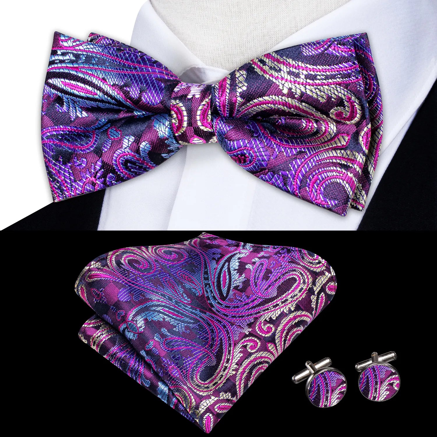 Men's Bowtie Jacquard Bow Tie Set