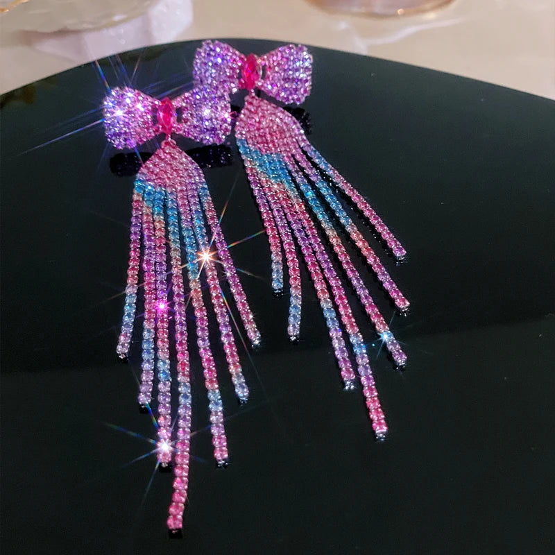 Fashion Rhinestone Long Tassel Earrings