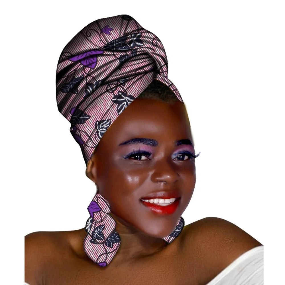 African Headscarf and Earrings Set