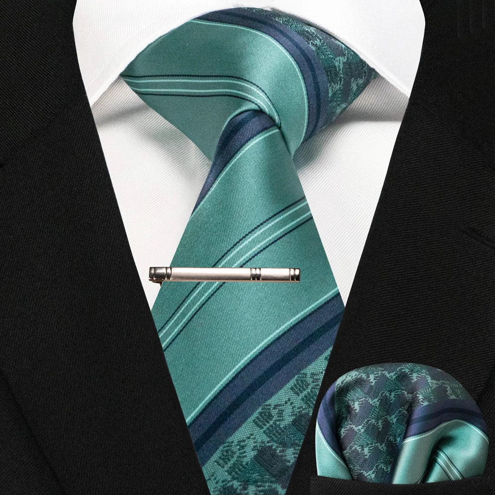 Silk paisley tie set with handkerchief and tie clip for men