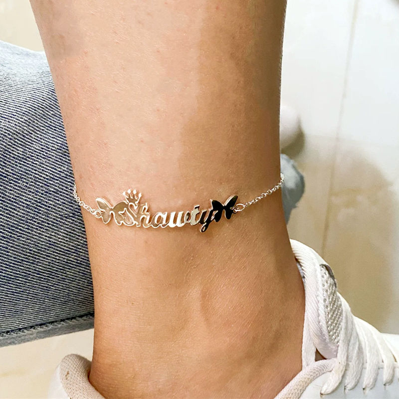 Personalized Butterfly Crown Name Anklet