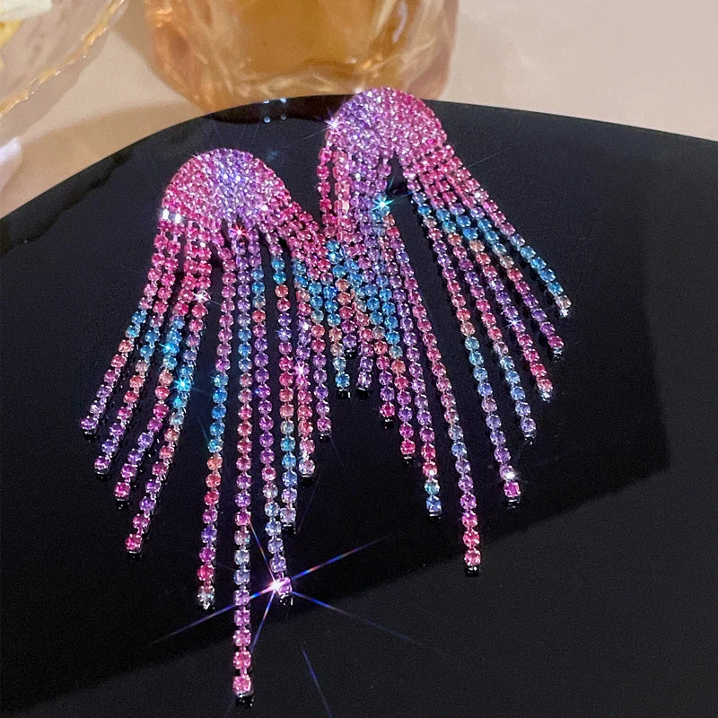 Fashion Rhinestone Long Tassel Earrings