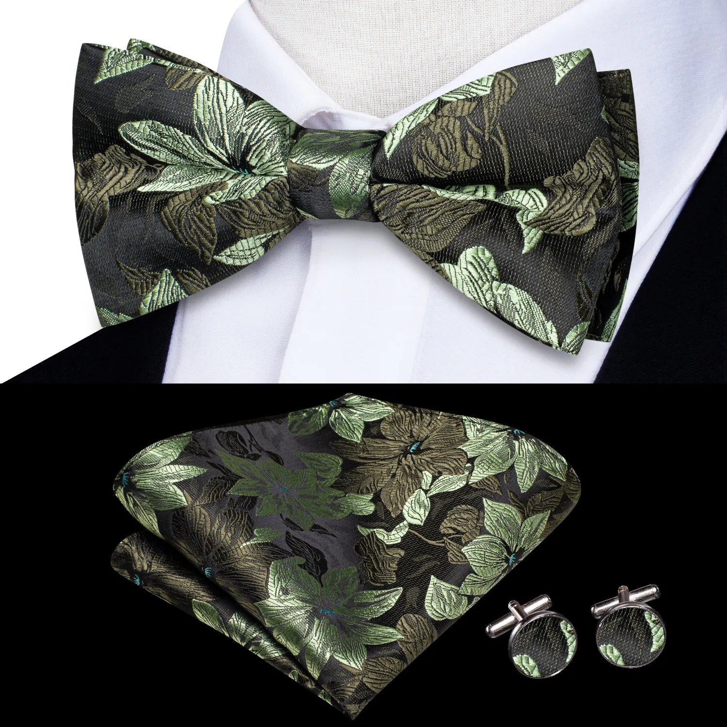 Men's Bowtie Jacquard Bow Tie Set