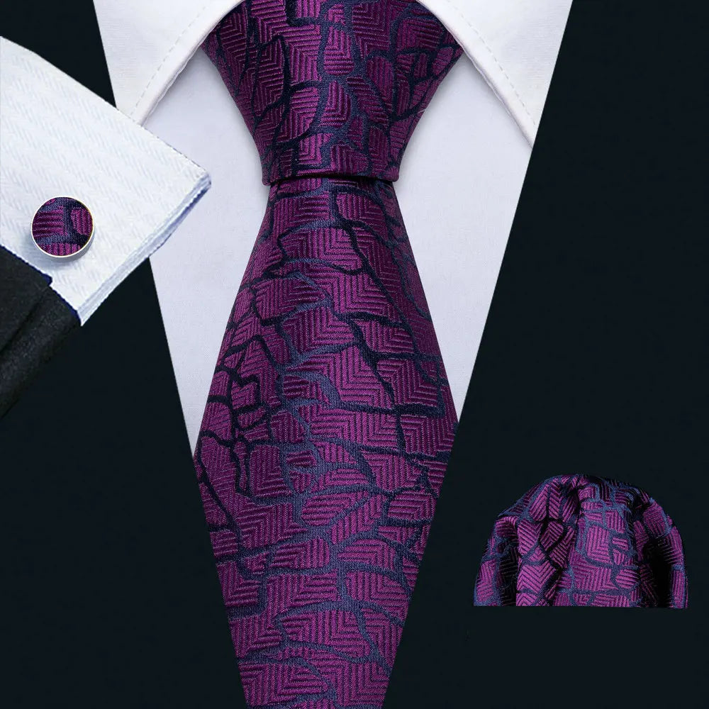 Dark Purple Plaid Tie Set
