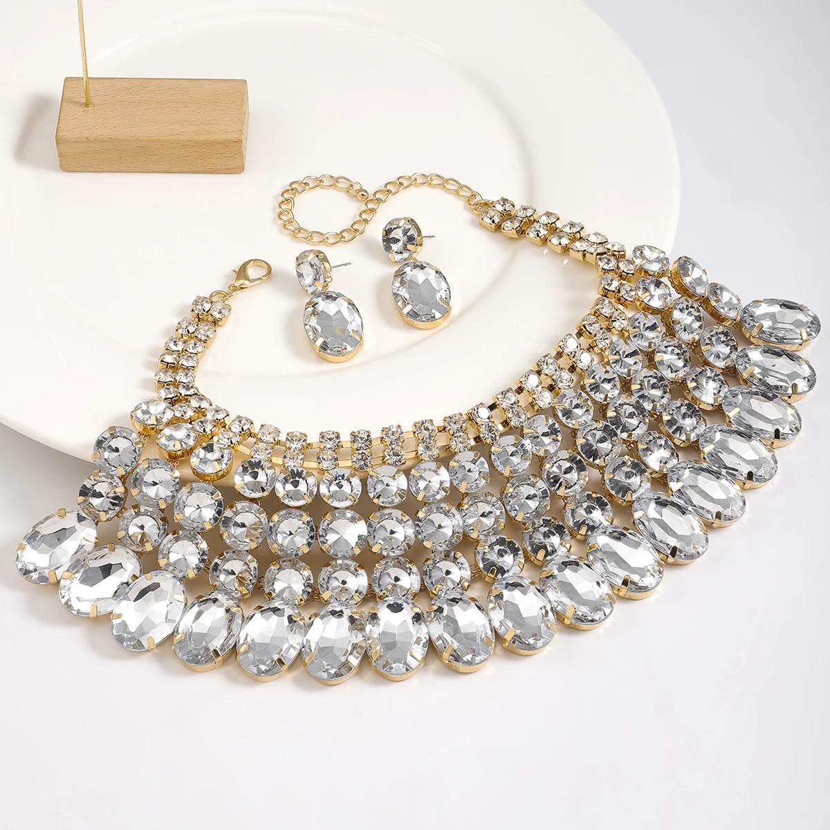 Exaggerated Style Rhinestone Jewelry Set