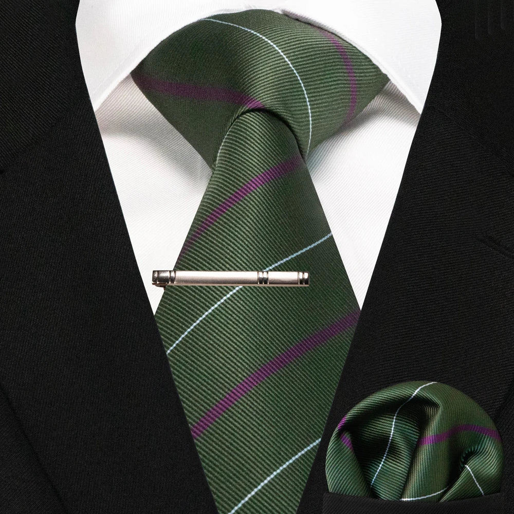 Silk paisley tie set with handkerchief and tie clip for men